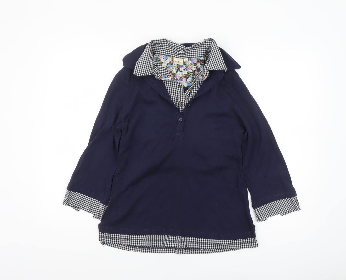 Cotton Traders Women's Navy Blue 3/4 Sleeve Collared Tunic Shirt Size 10