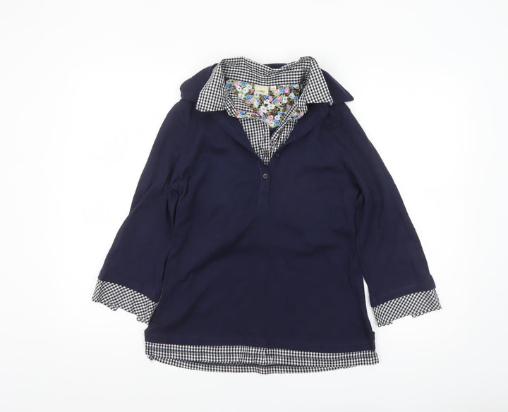 Cotton Traders Women's Navy Blue 3/4 Sleeve Collared Tunic Shirt Size 10