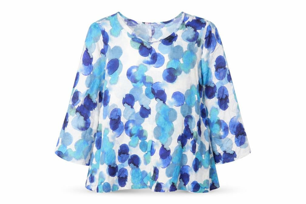 Front view of Phase Eight Women Blue Floral Viscose Tunic Blouse, size 10