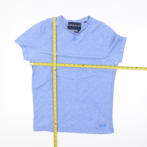 Superdry Idris Elba Men's Blue Cotton V-Neck T-Shirt Size L