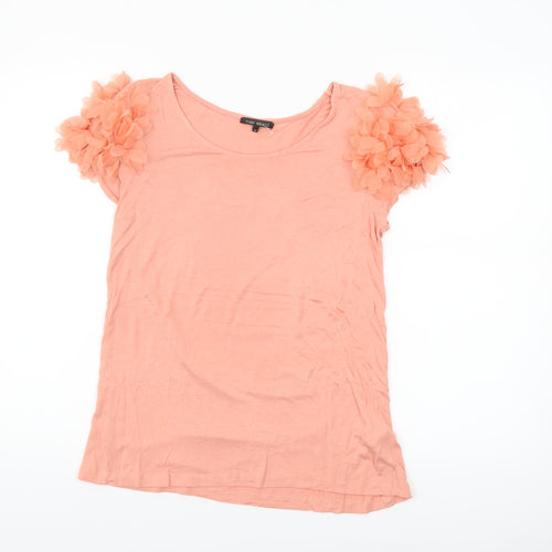 River Island Women's Pink Ruffle Sleeve Viscose T-Shirt Size 14