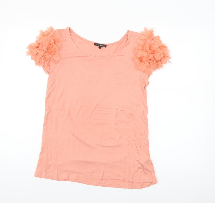 River Island Women's Pink Ruffle Sleeve Viscose T-Shirt Size 14