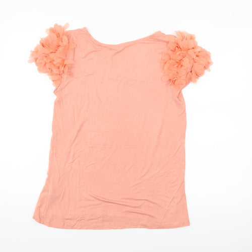 River Island Women's Pink Ruffle Sleeve Viscose T-Shirt Size 14