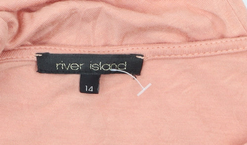 River Island Women's Pink Ruffle Sleeve Viscose T-Shirt Size 14