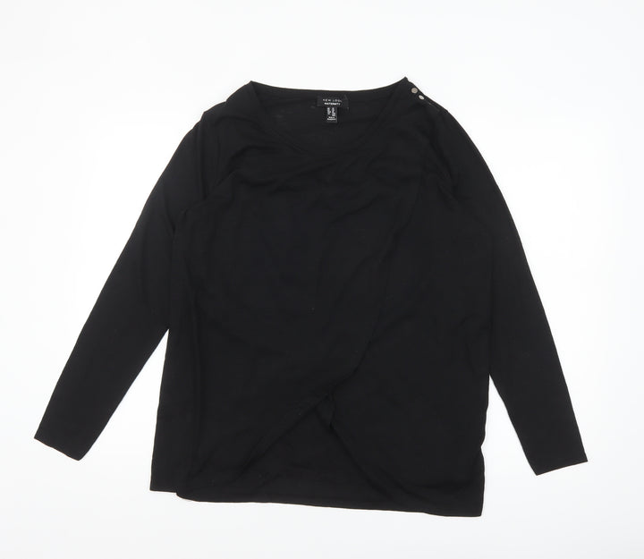 New Look Women Black Wrap Maternity Long Sleeve Blouse Size 14