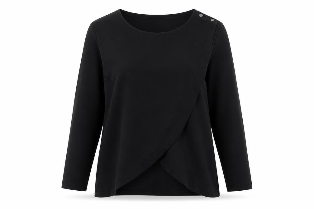 New Look Women Black Wrap Maternity Long Sleeve Blouse Size 14