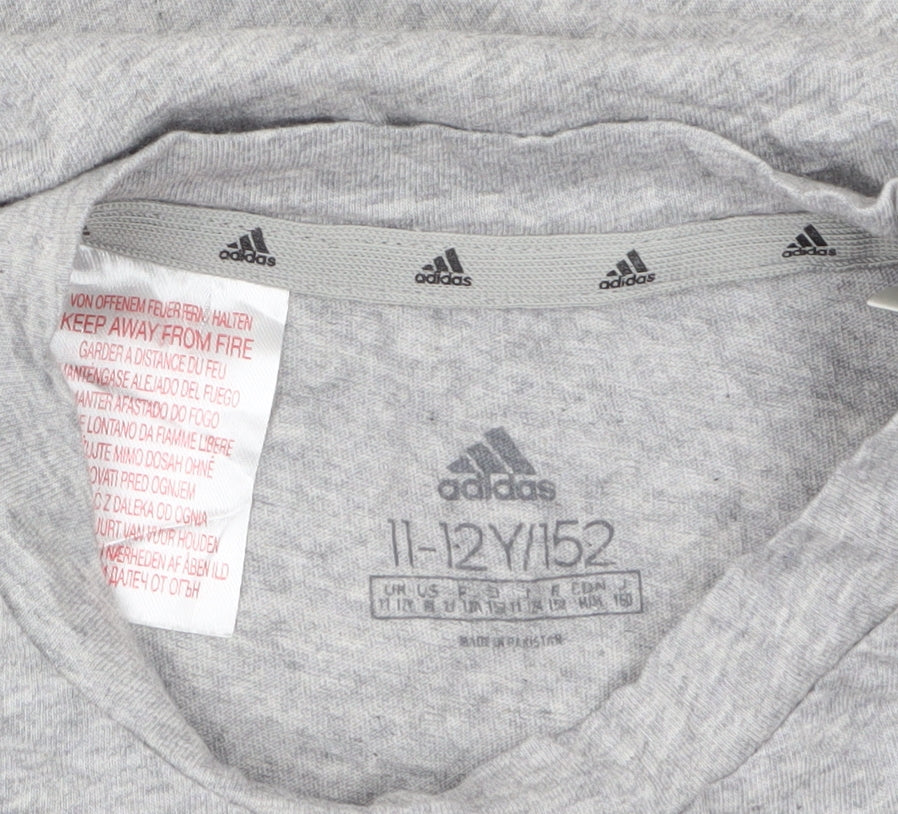 adidas Boys Grey 11-12 Years Short Sleeve Sports Cotton T-Shirt