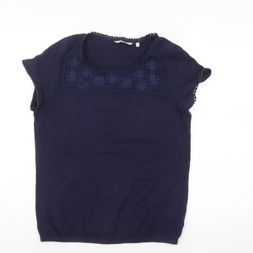 Next Women Blue Embroidered Cotton Short Sleeve Blouse Size 14