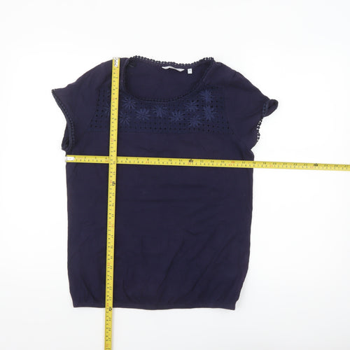Next Women Blue Embroidered Cotton Short Sleeve Blouse Size 14