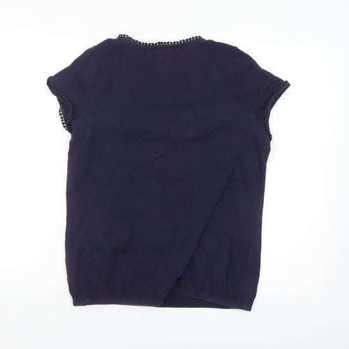 Next Women Blue Embroidered Cotton Short Sleeve Blouse Size 14