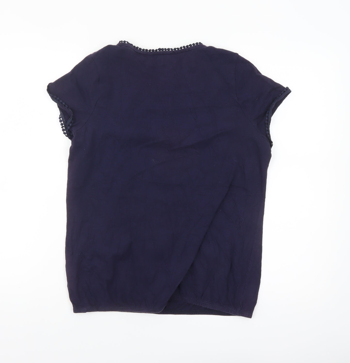 Next Women Blue Embroidered Cotton Short Sleeve Blouse Size 14