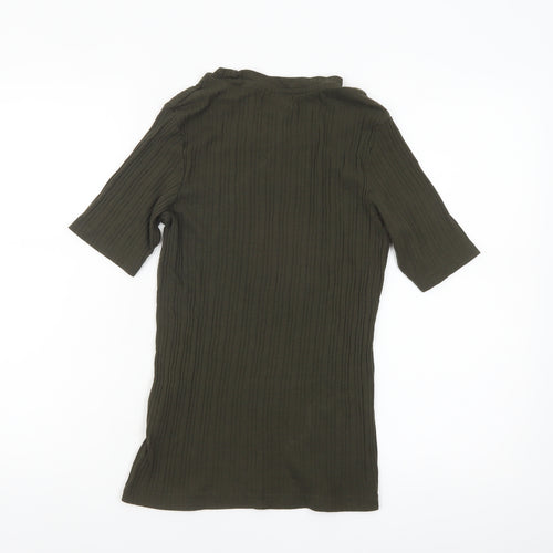 Brave Soul Women's Green Ribbed V-Neck Short Sleeve T-Shirt L