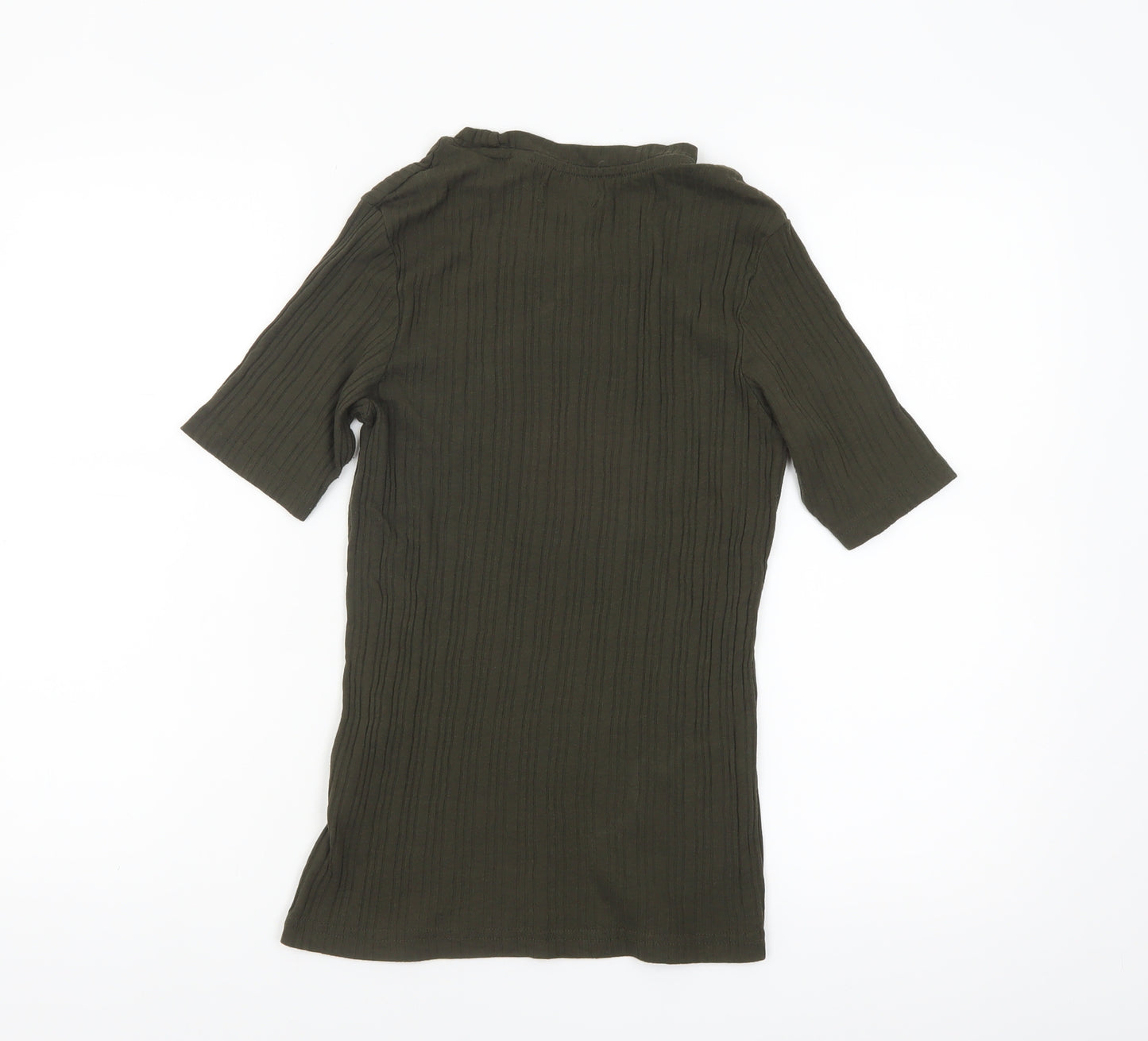 Brave Soul Women's Green Ribbed V-Neck Short Sleeve T-Shirt L
