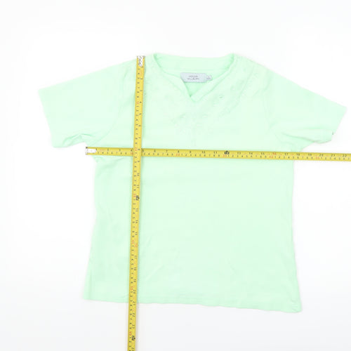 Honor Millburn Women's Green Embroidered V-Neck Cotton T-Shirt Size S