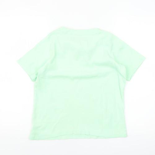 Honor Millburn Women's Green Embroidered V-Neck Cotton T-Shirt Size S