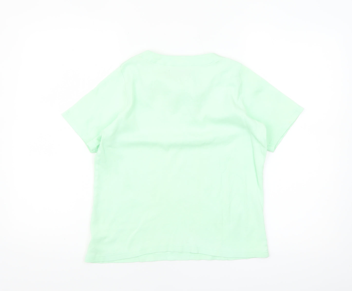 Honor Millburn Women's Green Embroidered V-Neck Cotton T-Shirt Size S