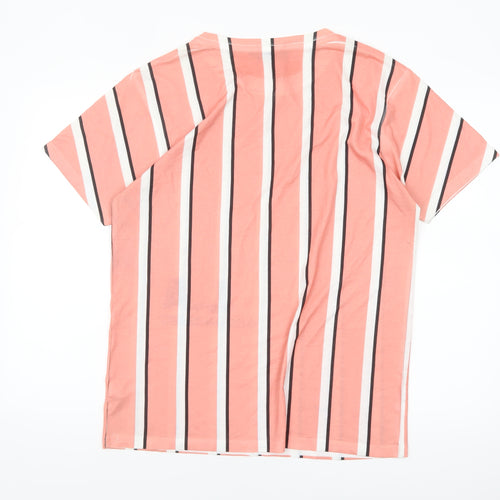 boohooMAN Men's Coral Striped LA Graphic T-Shirt Size M Polyester Crew Neck