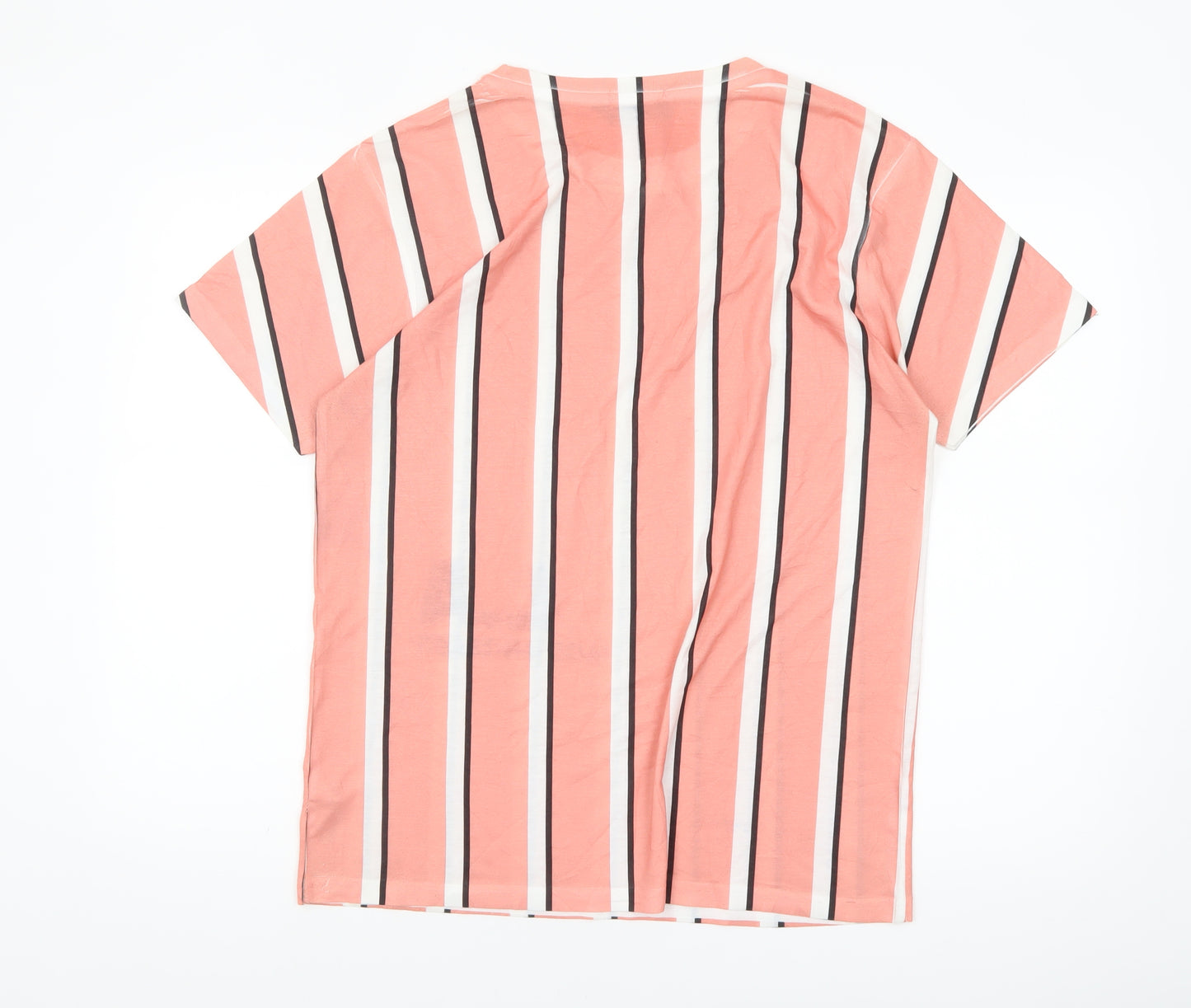 boohooMAN Men's Coral Striped LA Graphic T-Shirt Size M Polyester Crew Neck