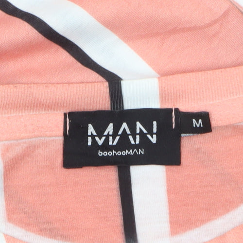 boohooMAN Men's Coral Striped LA Graphic T-Shirt Size M Polyester Crew Neck