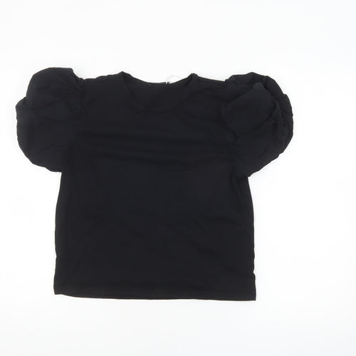 Zara Women Black Puff Sleeve Cotton T-Shirt Size S