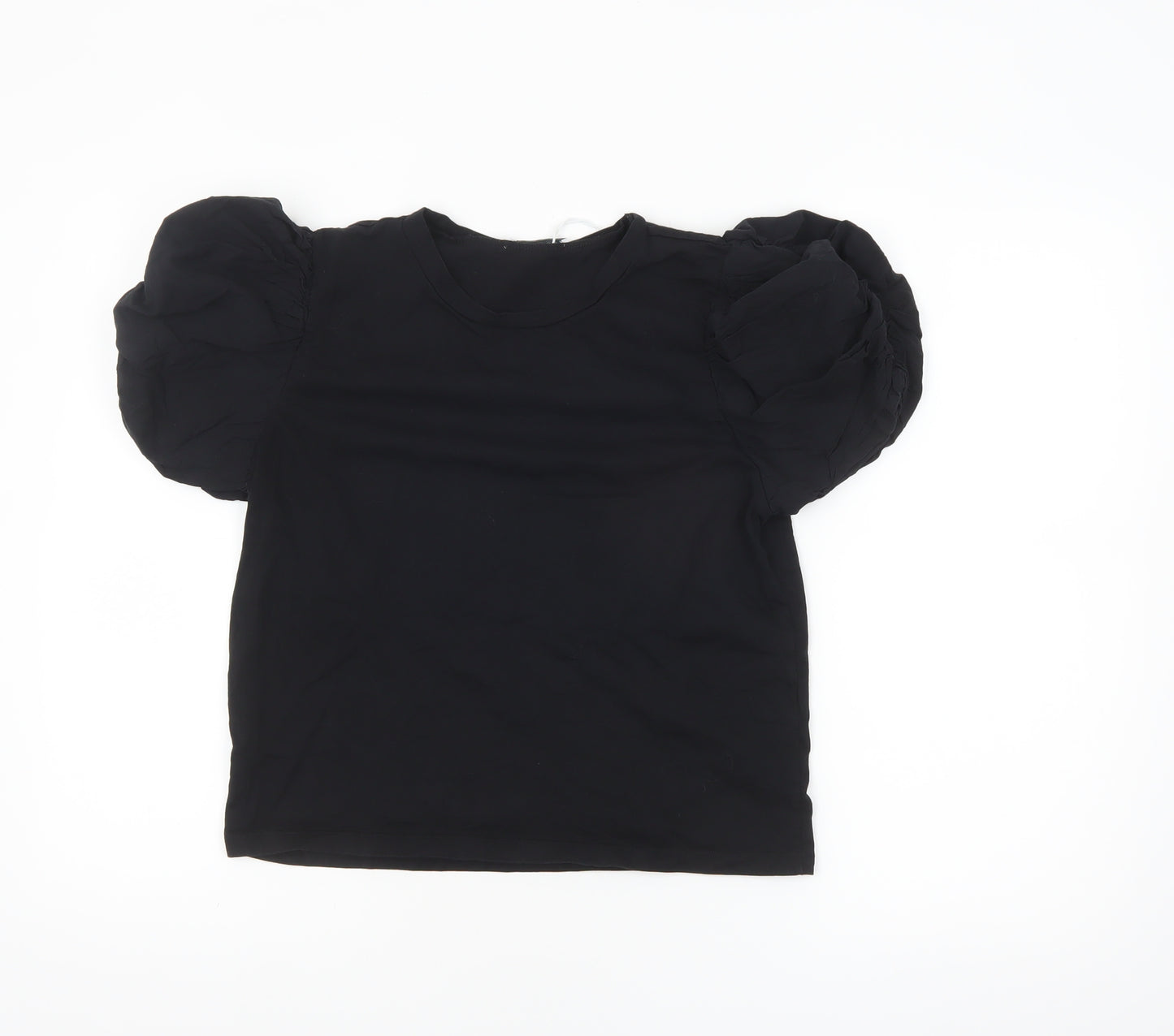 Zara Women Black Puff Sleeve Cotton T-Shirt Size S