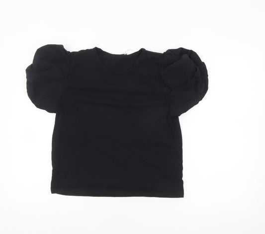 Zara Women Black Puff Sleeve Cotton T-Shirt Size S