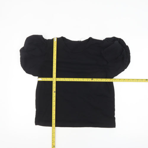 Zara Women Black Puff Sleeve Cotton T-Shirt Size S