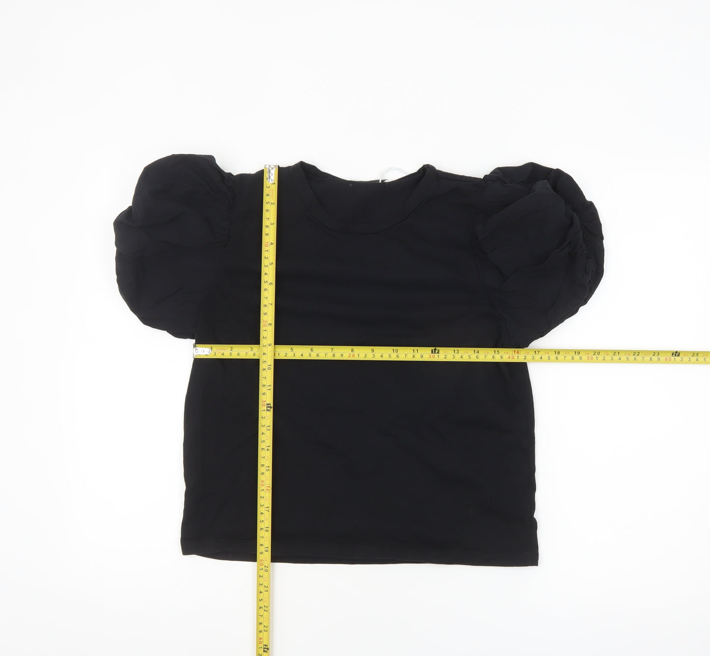 Zara Women Black Puff Sleeve Cotton T-Shirt Size S