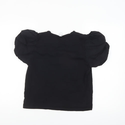 Zara Women Black Puff Sleeve Cotton T-Shirt Size S