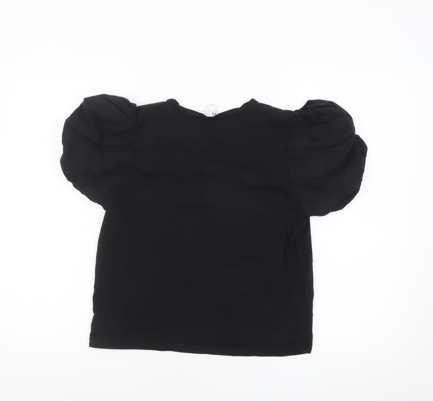 Zara Women Black Puff Sleeve Cotton T-Shirt Size S
