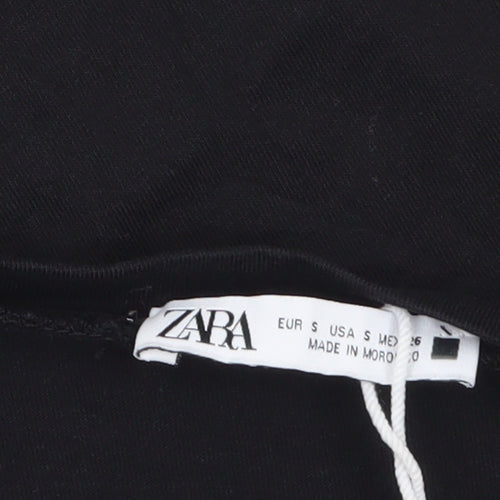 Zara Women Black Puff Sleeve Cotton T-Shirt Size S