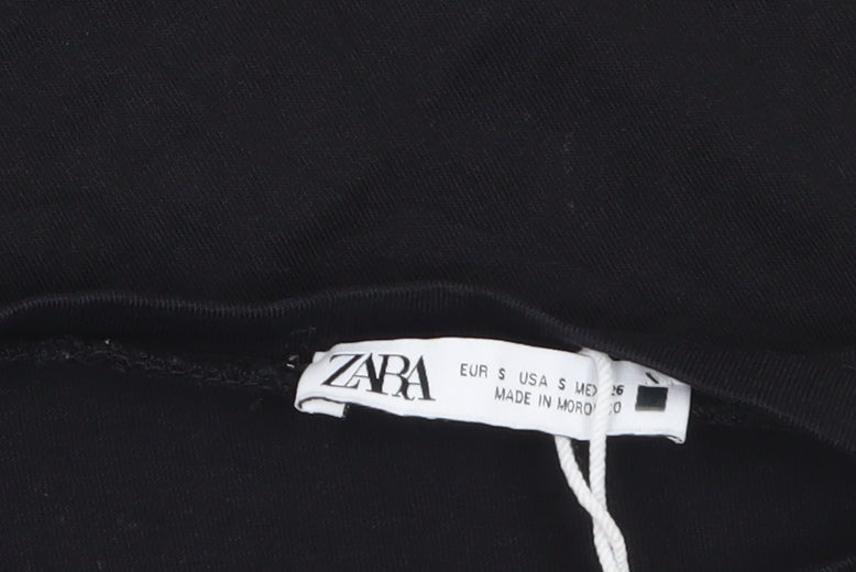 Zara Women Black Puff Sleeve Cotton T-Shirt Size S