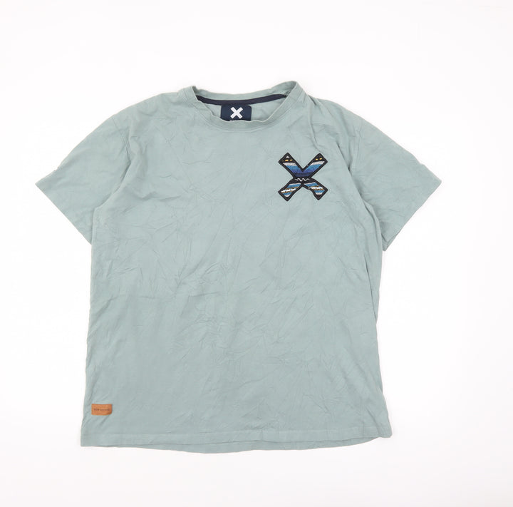 Blue Banana Men's Green XL Aztec Embroidered Cotton T-Shirt
