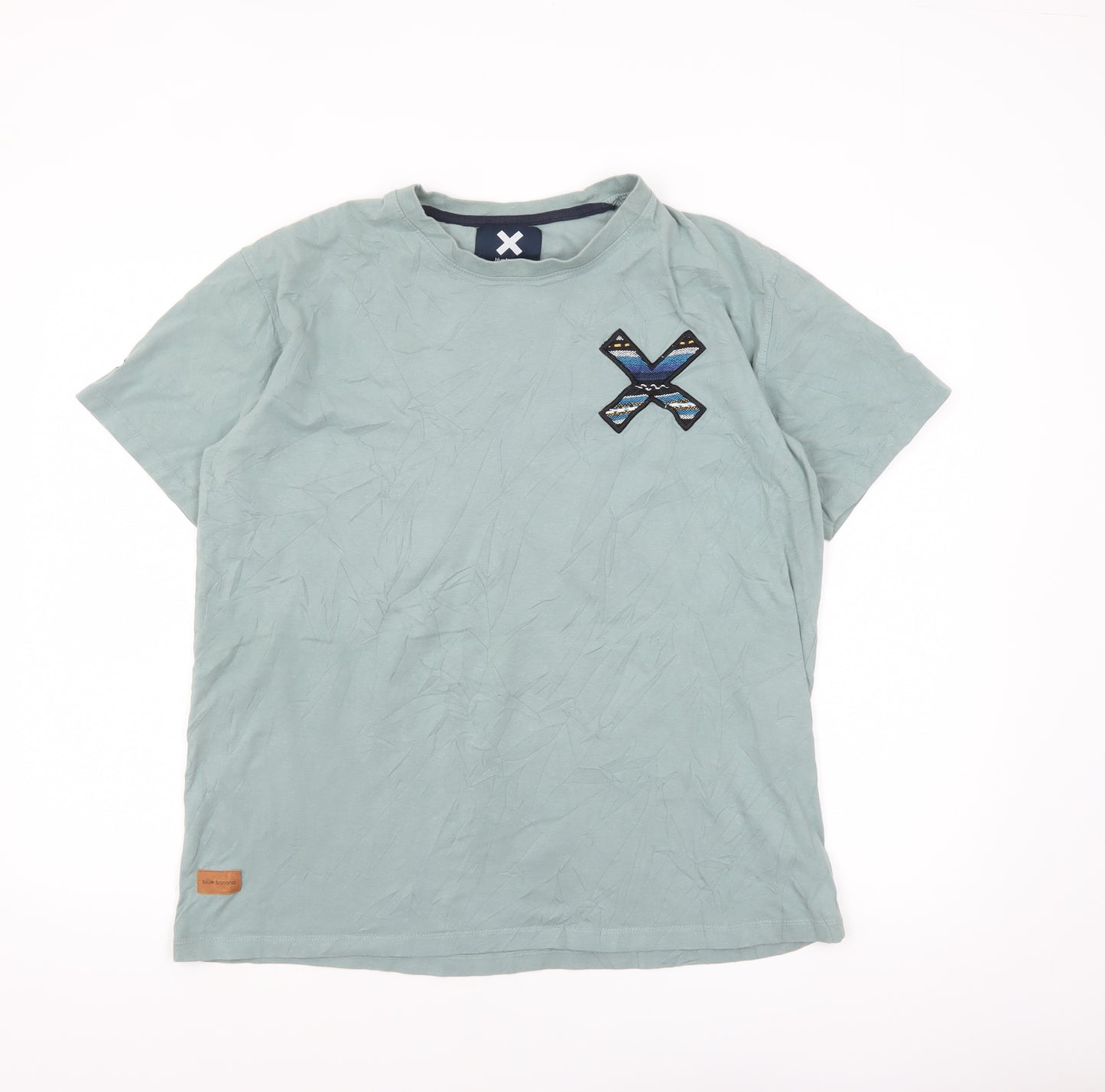 Blue Banana Men's Green XL Aztec Embroidered Cotton T-Shirt