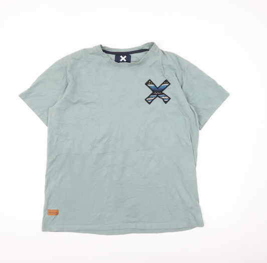 Blue Banana Men's Green XL Aztec Embroidered Cotton T-Shirt
