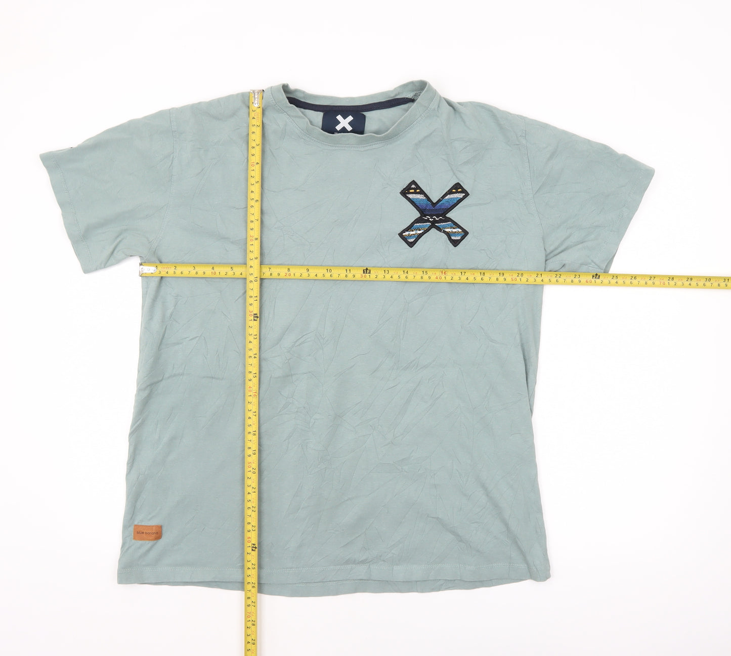 Blue Banana Men's Green XL Aztec Embroidered Cotton T-Shirt