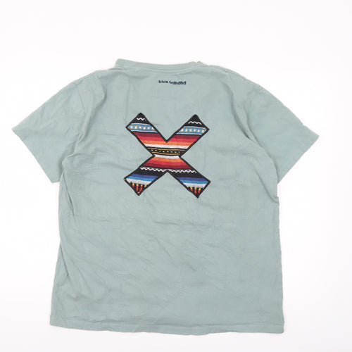 Blue Banana Men's Green XL Aztec Embroidered Cotton T-Shirt