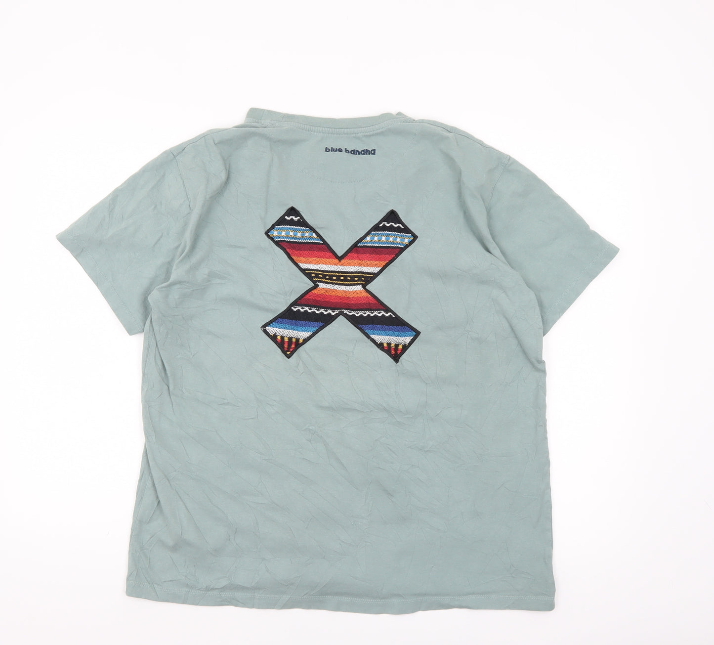 Blue Banana Men's Green XL Aztec Embroidered Cotton T-Shirt
