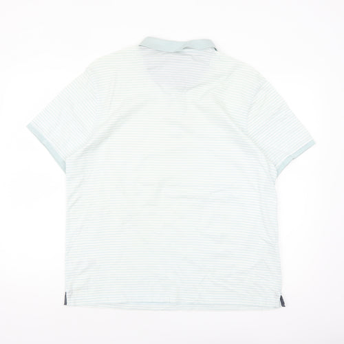 Jasper Conran Men's Blue Striped Button-Down Cotton Polo Shirt L