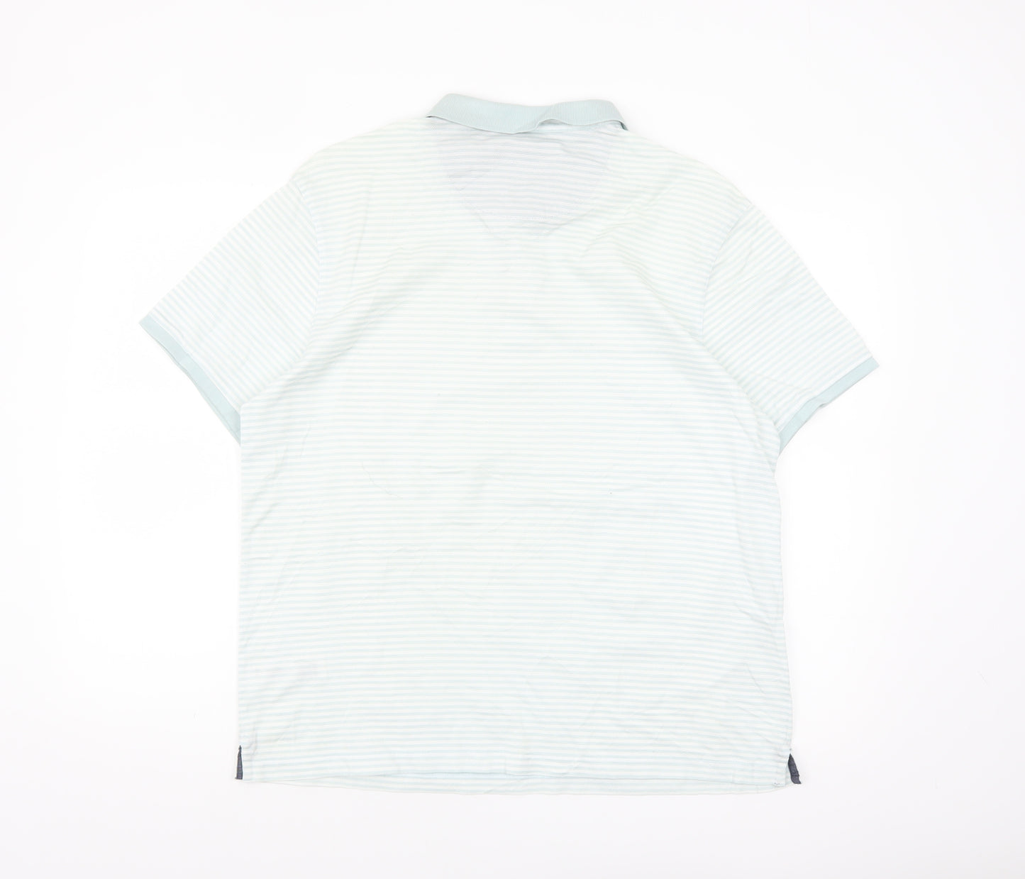 Jasper Conran Men's Blue Striped Button-Down Cotton Polo Shirt L