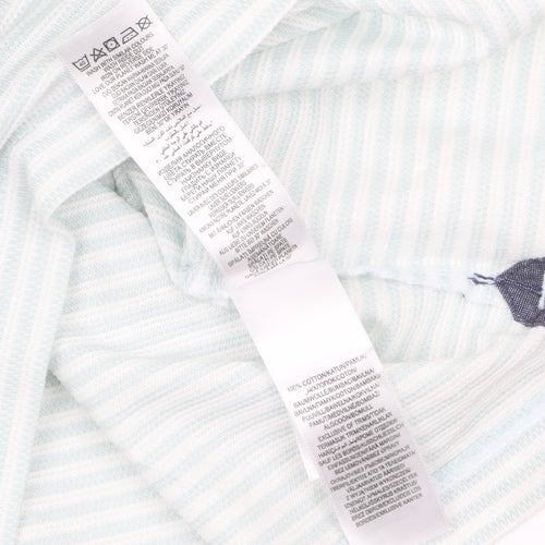 Jasper Conran Men's Blue Striped Button-Down Cotton Polo Shirt L