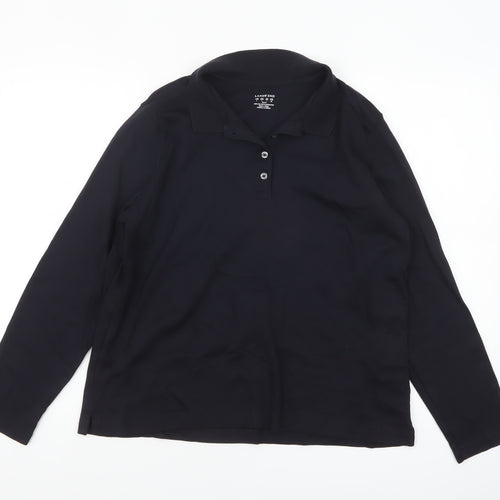 Lands' End Women's Black Long Sleeve Polo Shirt Size L Petite 100% Cotton
