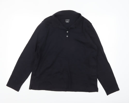 Lands' End Women's Black Long Sleeve Polo Shirt Size L Petite 100% Cotton