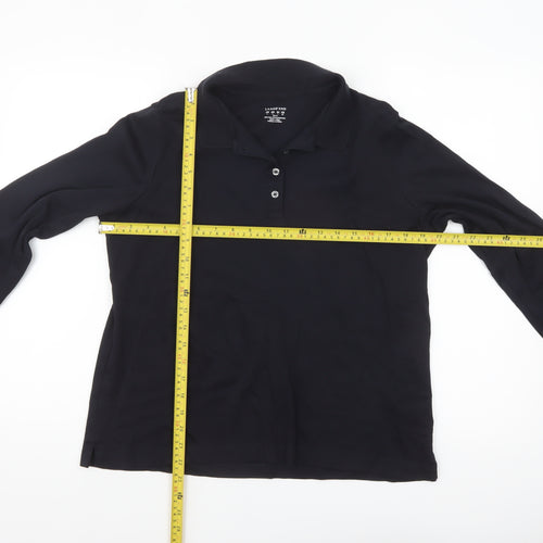 Lands' End Women's Black Long Sleeve Polo Shirt Size L Petite 100% Cotton