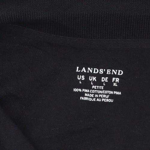 Lands' End Women's Black Long Sleeve Polo Shirt Size L Petite 100% Cotton