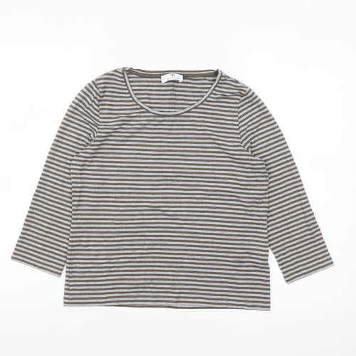 Peter Hahn Women’s Brown Striped Jersey Top Size 10 3/4 Sleeve