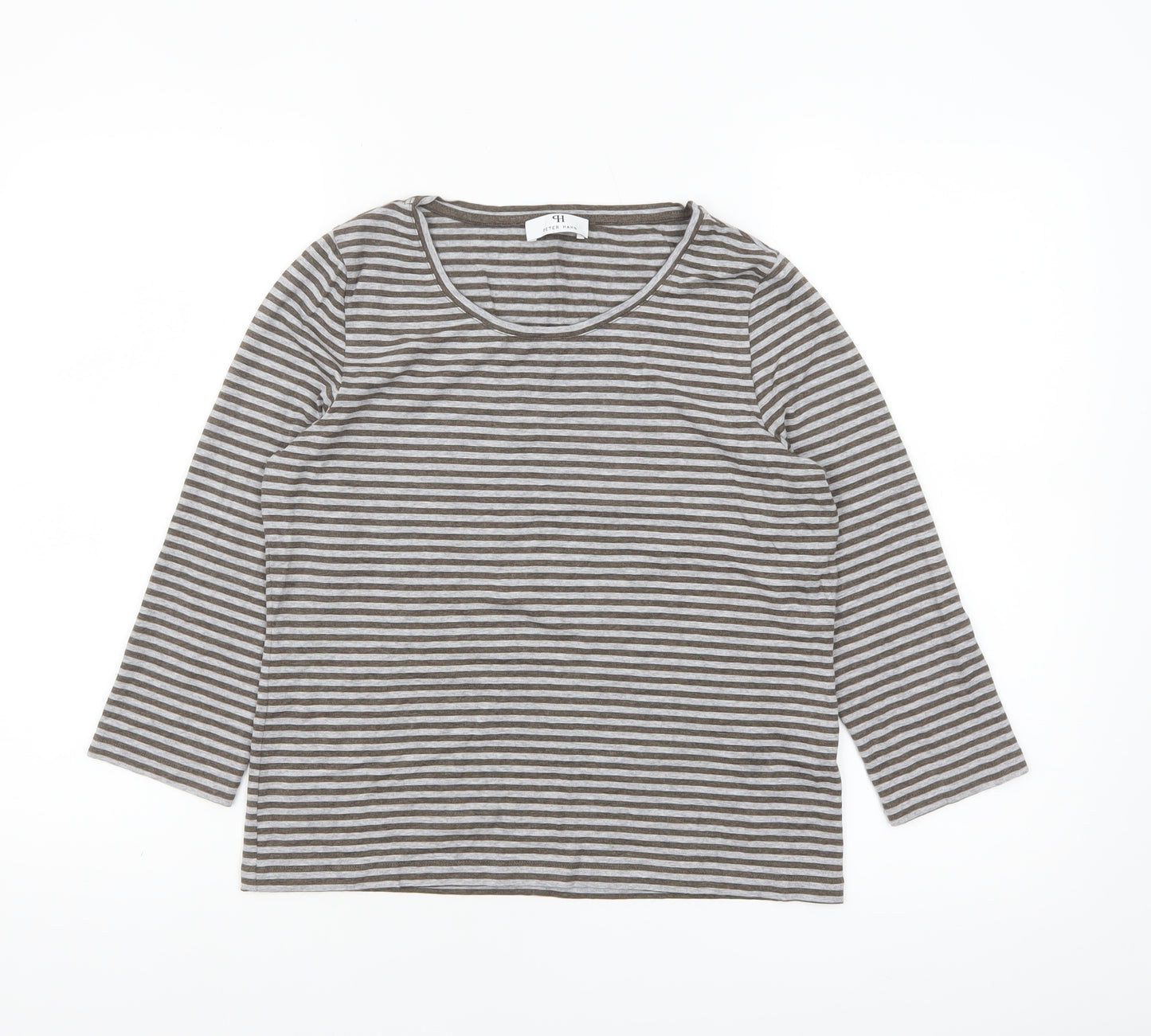 Peter Hahn Women’s Brown Striped Jersey Top Size 10 3/4 Sleeve