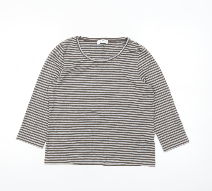 Peter Hahn Women’s Brown Striped Jersey Top Size 10 3/4 Sleeve