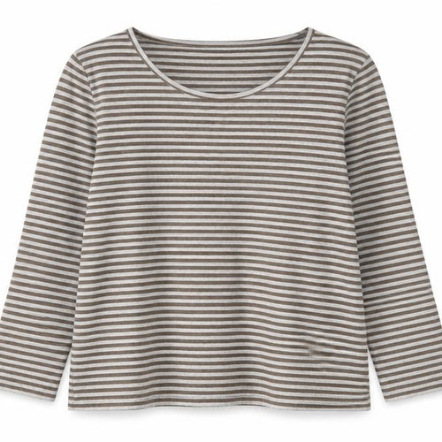 Peter Hahn Women’s Brown Striped Jersey Top Size 10 3/4 Sleeve