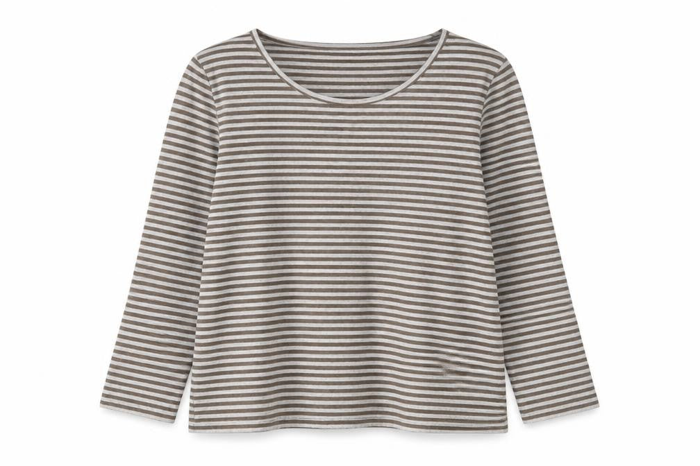 Peter Hahn Women’s Brown Striped Jersey Top Size 10 3/4 Sleeve